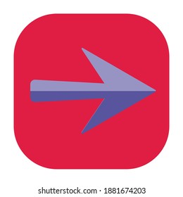 Icono de flecha plana derecha sobre fondo rojo. Totalmente editable. 