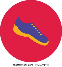 Flat color running shoe icon on red background. Fully editable. Royalty free.	