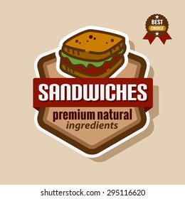 Flat color sandwich icon. Sandwich menu label.