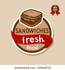 Flat color sandwich icon. Sandwiches menu label.