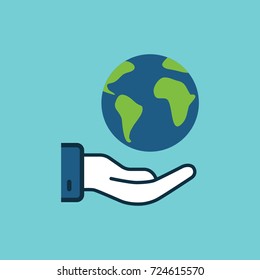 flat color save world, earth in hand icon