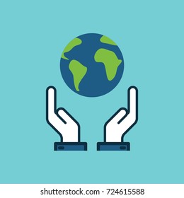 flat color save world, earth in hands icon