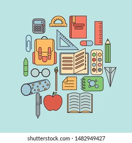 Flat color school icons  set. School poster 