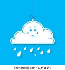 flat color simple vector illustration of cartoon  white cloud with rain 
