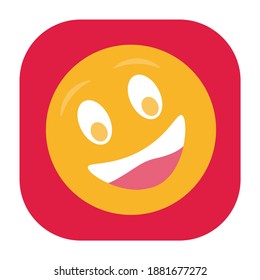Flat color smiley face icon on red background. Fully editable. 
