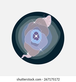 Flat color space round  icon with Nebula and Constellation. 