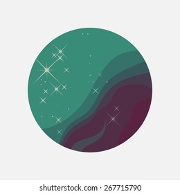 Flat color space round  icon with Nebula and Constellation. 