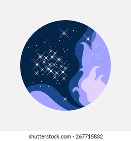 Flat color space round  icon with Nebula and Constellation. 