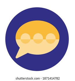 Flat color speech bubble icon on blue background. Fully editable. Royalty free.