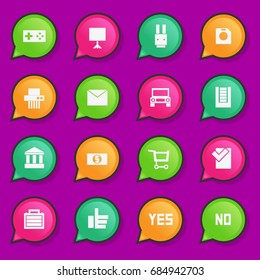 Flat color speech bubble with icon set vector