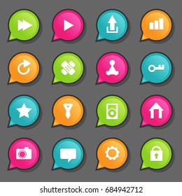 Flat color speech bubble with icon set vector
