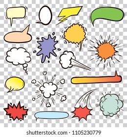 flat color speech bubbles. hand drawn icons on abstract background