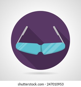 Flat color sport sunglasses vector icon. Round purple flat vector icon for summer sport sunglasses on gray background. Long shadow design.