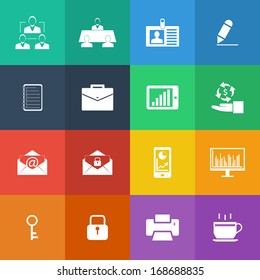 Flat Color style Business and office icons vector set.