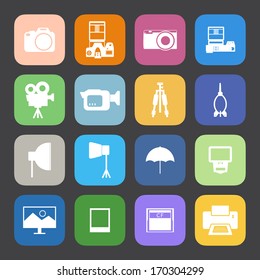Flat Color style Camera and accessory icons vector set.