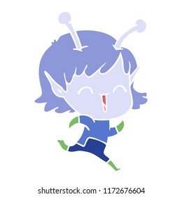 flat color style cartoon alien girl laughing