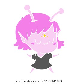 flat color style cartoon alien girl