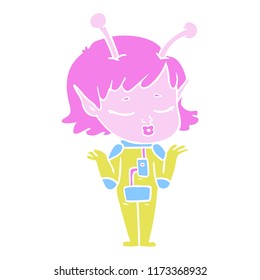 flat color style cartoon alien girl
