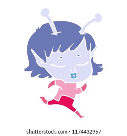 dibujo animado de estilo de color plano de chica alienígena