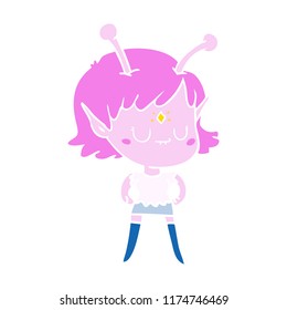 flat color style cartoon alien girl