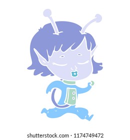 dibujo animado de estilo de color plano de chica alienígena