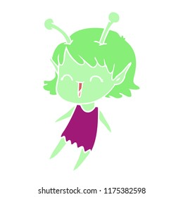 caricatura de color plano sobre una chica alienígena riendo