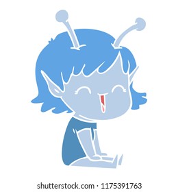 caricatura de color plano sobre una chica alienígena riendo