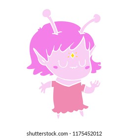 flat color style cartoon alien girl dancing