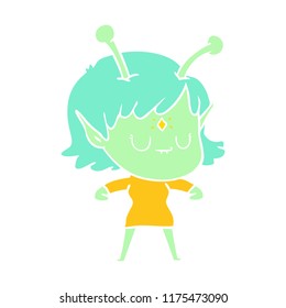 dibujo animado de estilo de color plano de chica alienígena