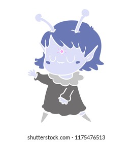 flat color style cartoon alien girl dancing