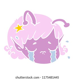 flat color style cartoon alien space girl face crying