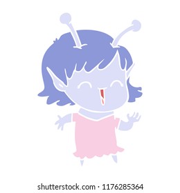 flat color style cartoon alien girl laughing