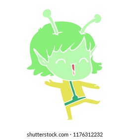 flat color style cartoon alien girl laughing