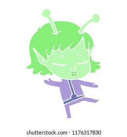dibujo animado de estilo de color plano de chica alienígena