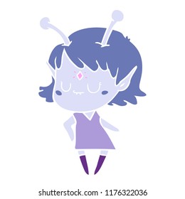 dibujo animado de estilo de color plano de chica alienígena