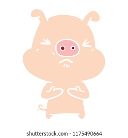 flat color style cartoon angry pig