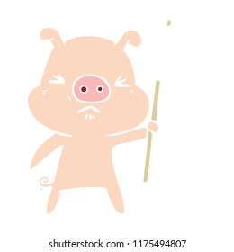 flat color style cartoon angry pig