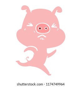 flat color style cartoon annoyed pig running