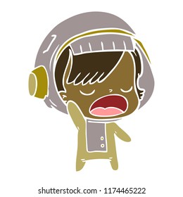 flat color style cartoon astronaut woman explaining