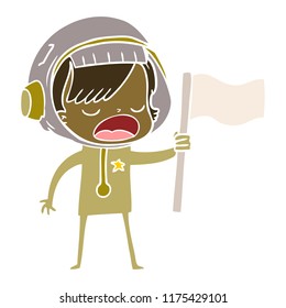 flat color style cartoon astronaut woman waving flag