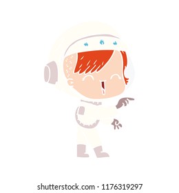 flat color style cartoon astronaut girl pointing and laughing