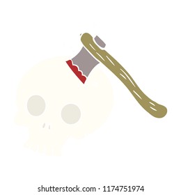 flat color style cartoon axe in skull