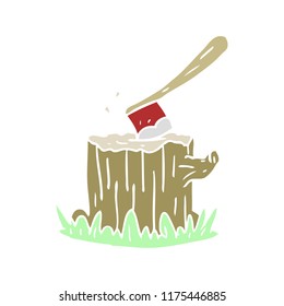 flat color style cartoon axe in tree stump