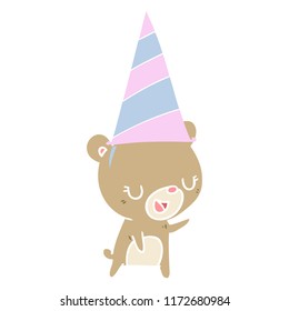 flat color style cartoon bear wearing party hat