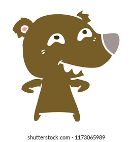 flat color style cartoon bear showing teeth