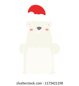 flat color style cartoon bear wearing christmas hat