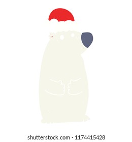 flat color style cartoon bear wearing christmas hat