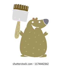 flat color style cartoon bear with paint brush