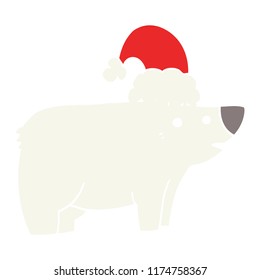 flat color style cartoon bear wearing christmas hat