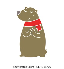 flat color style cartoon bear wearing scarf